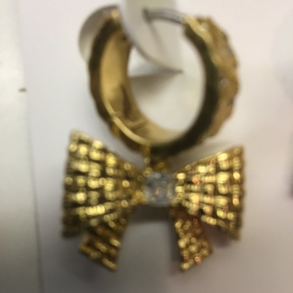 Kate Spade New Gold Bow with Rhinestone Center Huggie Earrings - Picture 2 of 3